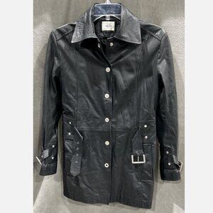 Vintage Prune Argentina-Made Premium Leather Jacket Small Trench Coat Black Y2K